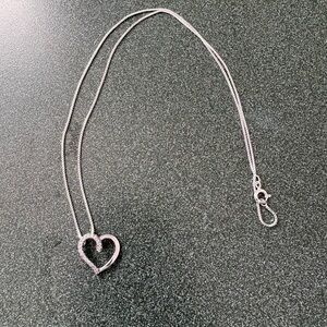 Sterling Silver Genuine Diamond Open Heart Slide Pendant with 18 1/2" Box Chain